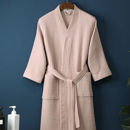 Simple Solid Color Cotton V-neck Bathrobe - Pink - XL - image 8