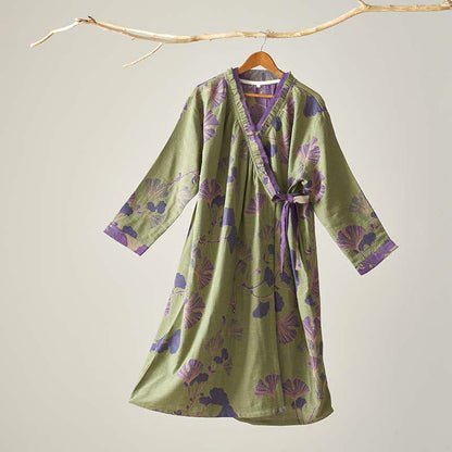 Ginkgo Leaf Hanfu Inspired Cotton Nightdress - Green - XL - image 8