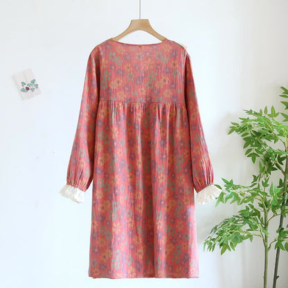 Ownkoti Floral Cotton Gauze Long Sleeve Nightgown - image 4