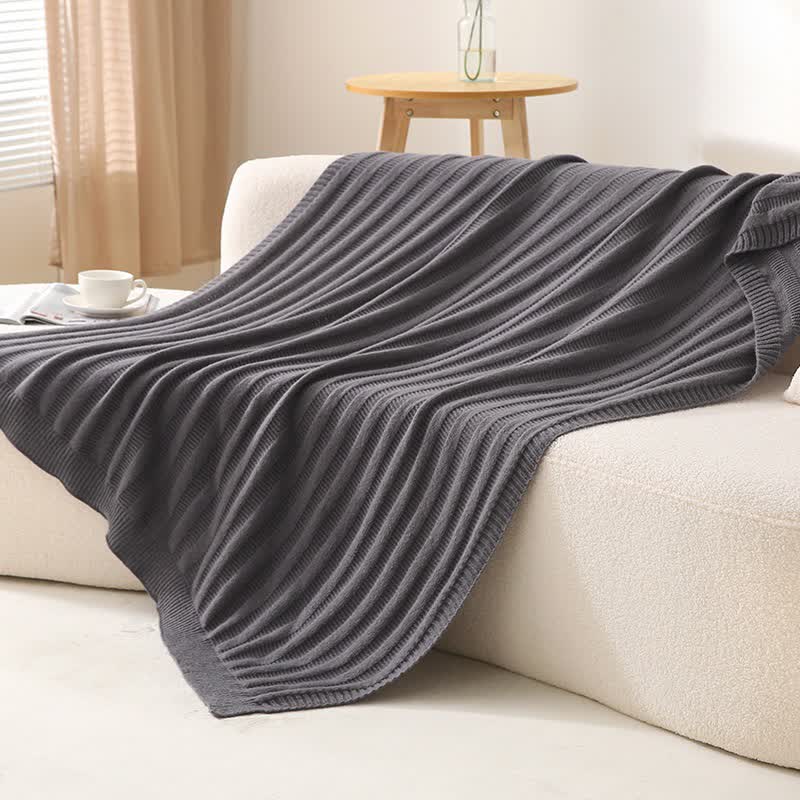 Ownkoti Solid Striped Textured Knitted Blanket - Dark Grey - 51" x 79" - image 8