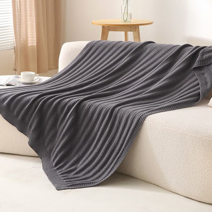 Ownkoti Solid Striped Textured Knitted Blanket - Dark Grey - 51" x 79" - image 8