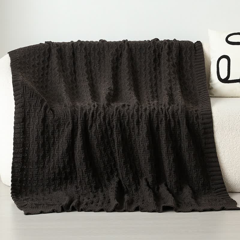 Ownkoti Solid Knot Textured Knit Throw Blanket - Black - 59"W x 79"L - image 5