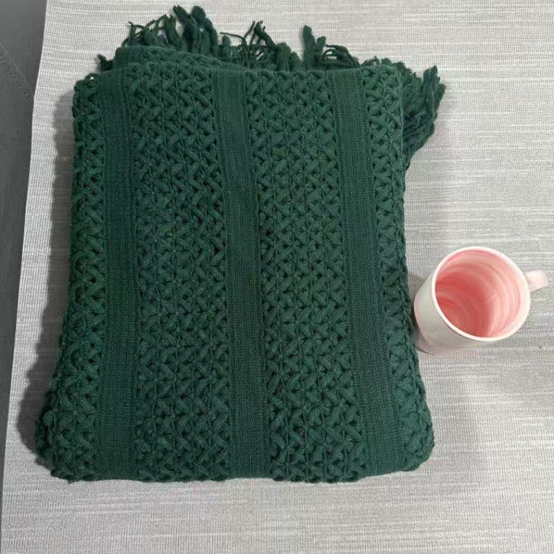 Ownkoti Solid Geometric Cable Knit Throw Blanket - Dark Green - 51"W x 90"L - image 9