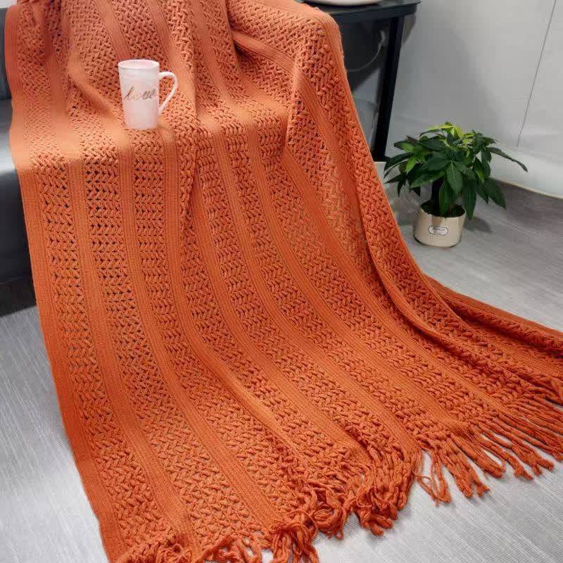 Ownkoti Solid Geometric Cable Knit Throw Blanket - Orange - 51"W x 90"L - image 7