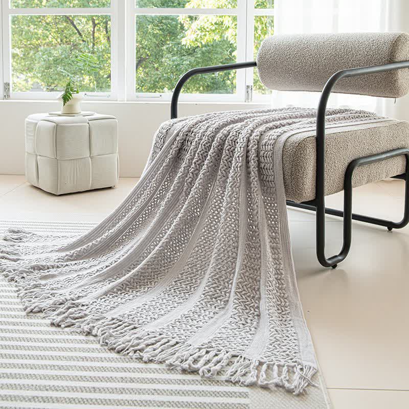 Ownkoti Solid Geometric Cable Knit Throw Blanket - Light Gray - 51"W x 90"L - image 5