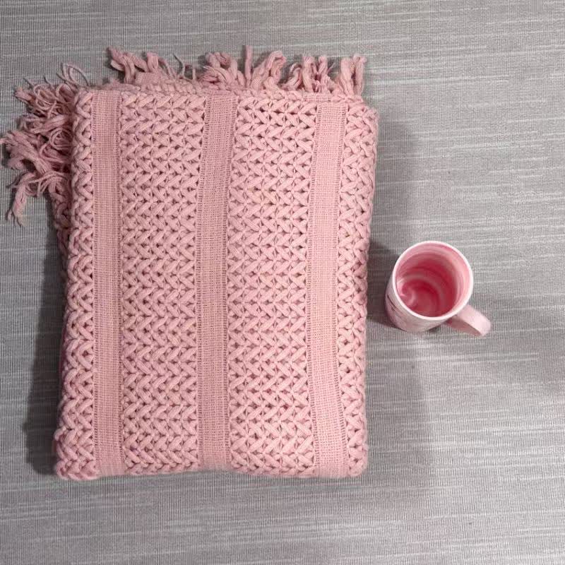 Ownkoti Solid Geometric Cable Knit Throw Blanket - Pink - 51"W x 90"L - image 8