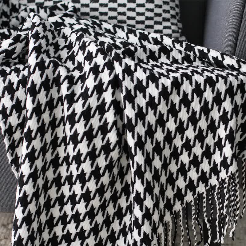 Ownkoti Classic Houndstooth Tassel Throw Blanket - image 5