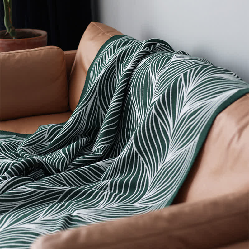 Ownkoti Artistic Leaf Knit Throw Blanket - Green - Blanket - 51"W x 94"L - image 2