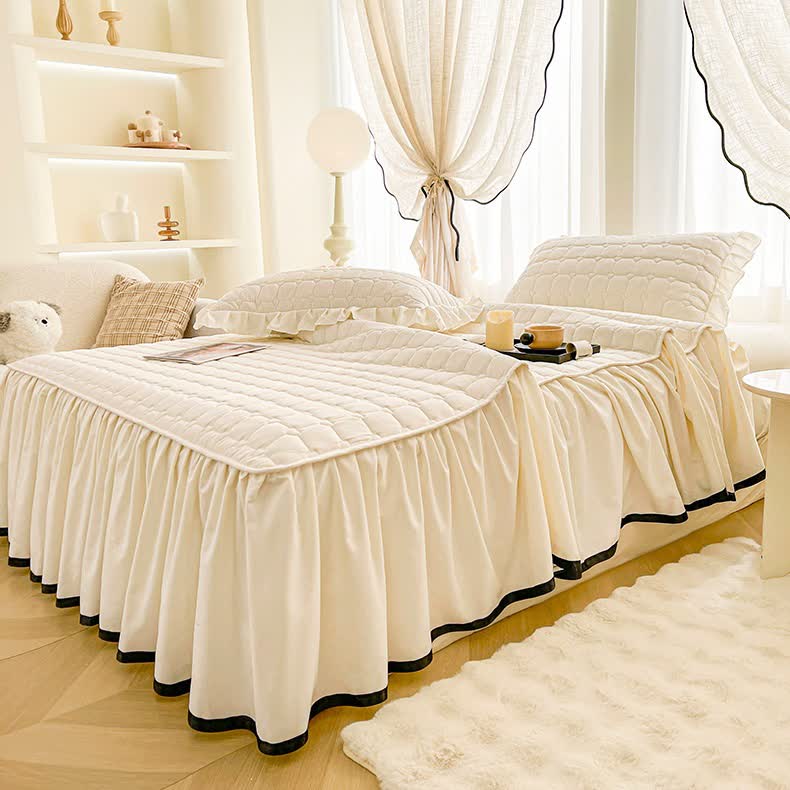 Ownkoti Checked Quilted Bed Skirt Sheet - image 2