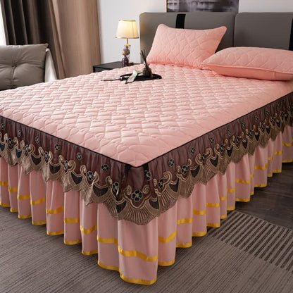 Ownkoti Heart Quilted Lace Bed Skirt Sheet - Light Pink - Bed Skirt Sheet with 2PCS Pillowcases - King - image 2
