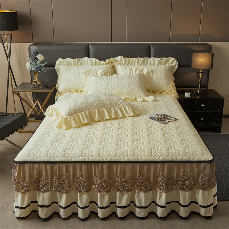 Ownkoti Quilted Sheet with Detachable Bed Skirt - Yellow - Bed Skirt Sheet with 2PCS Pillowcases - King - image 8