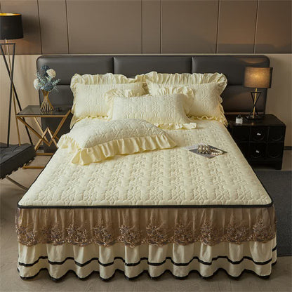 Ownkoti Quilted Sheet with Detachable Bed Skirt - Yellow - Bed Skirt Sheet with 2PCS Pillowcases - King - image 8