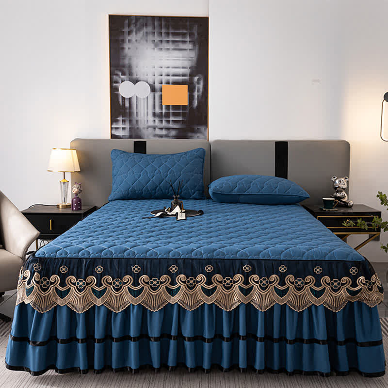 Ownkoti Heart Quilted Lace Bed Skirt Sheet - image 1