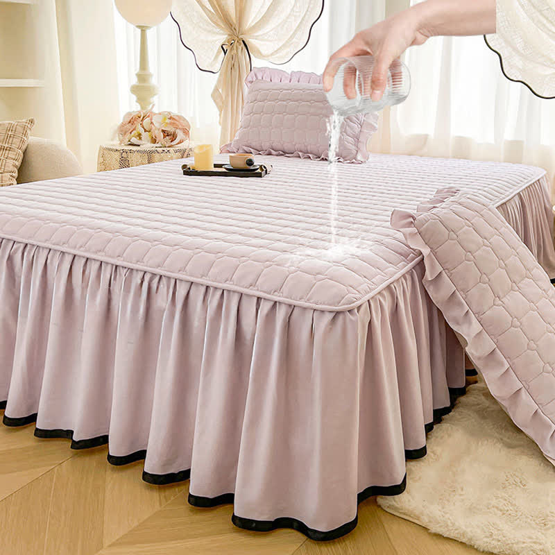 Ownkoti Checked Quilted Bed Skirt Sheet - Purple - Bed Skirt Sheet with 2PCS Pillowcases - King - image 9