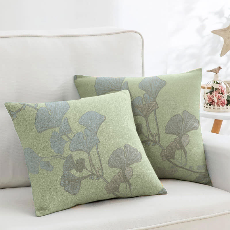 Ginkgo Leaf Cotton Jacquard Square Pillowcases(2PCS) - Light Green - image 0