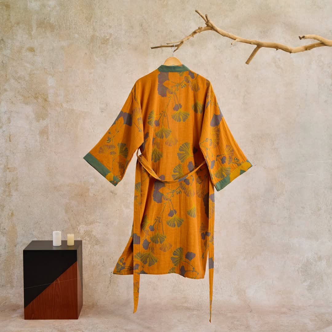 Large Ginkgo Leaf Cotton Kimono Robe - image 18
