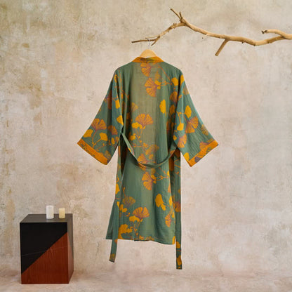 Large Ginkgo Leaf Cotton Kimono Robe - image 1