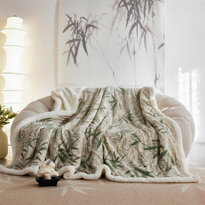 Ownkoti Zen Bamboo Leaf Reversible Sherpa Throw Blanket - Green - Queen - image 4