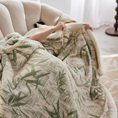 Ownkoti Zen Bamboo Leaf Reversible Sherpa Throw Blanket - image 3