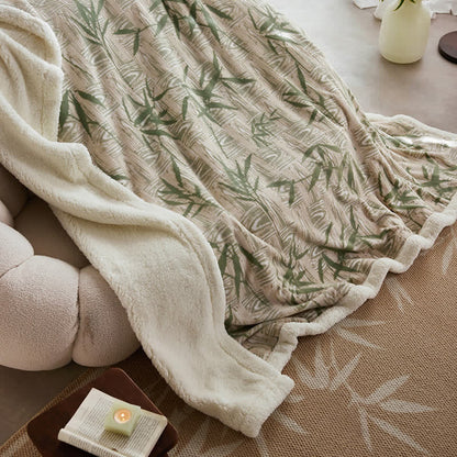 Ownkoti Zen Bamboo Leaf Reversible Sherpa Throw Blanket - image 9