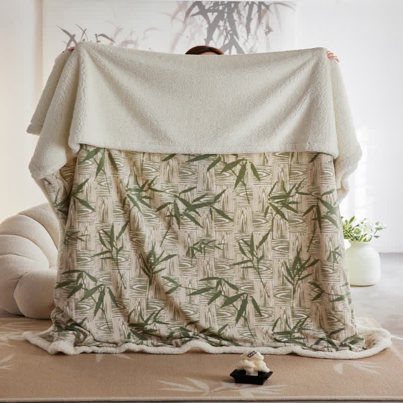 Ownkoti Zen Bamboo Leaf Reversible Sherpa Throw Blanket - image 5