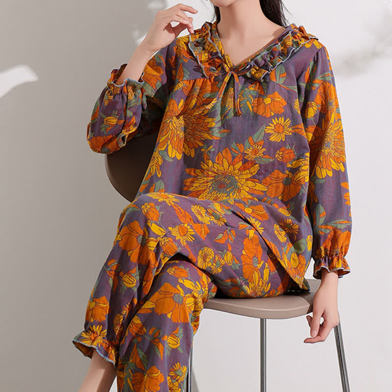 Ownkoti Chrysanthemum Jacquard Ruffled Cotton Loungewear - image 1