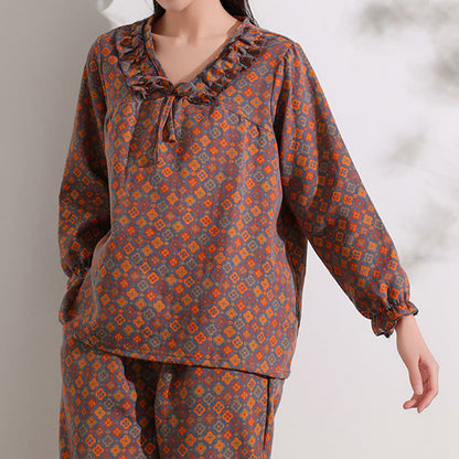 Ownkoti Geometric Jacquard Ruffled Cotton Loungewear Set - image 2