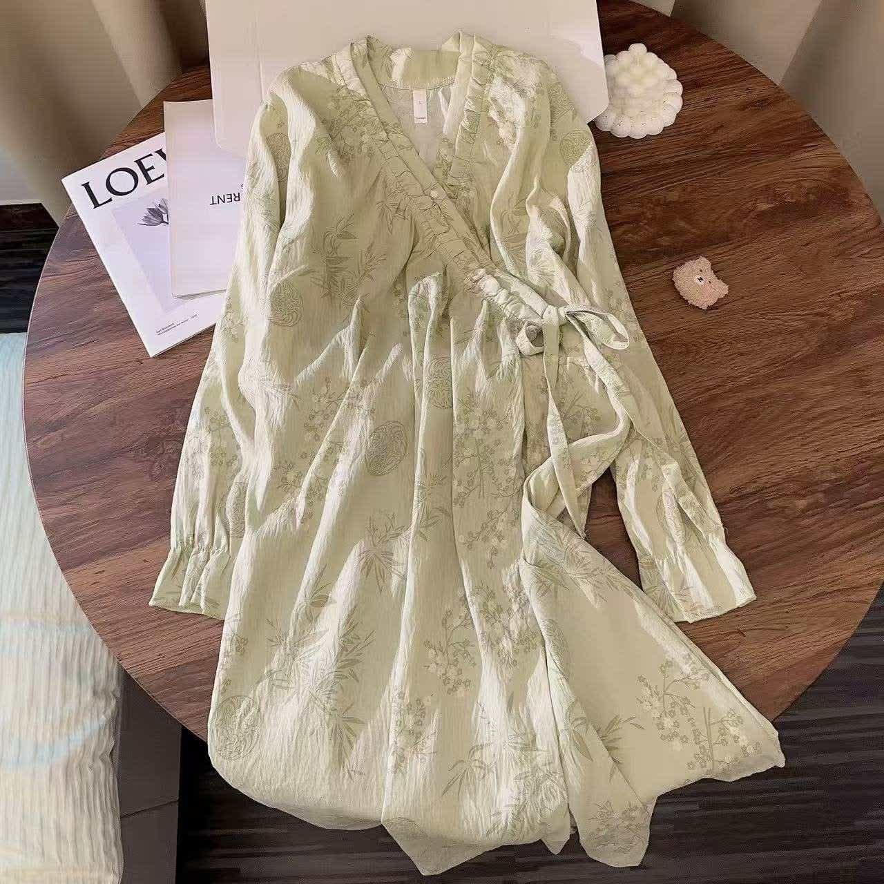 Ownkoti Floral Leaf Long Sleeve Ruffled Nightgown - XXL - image 0