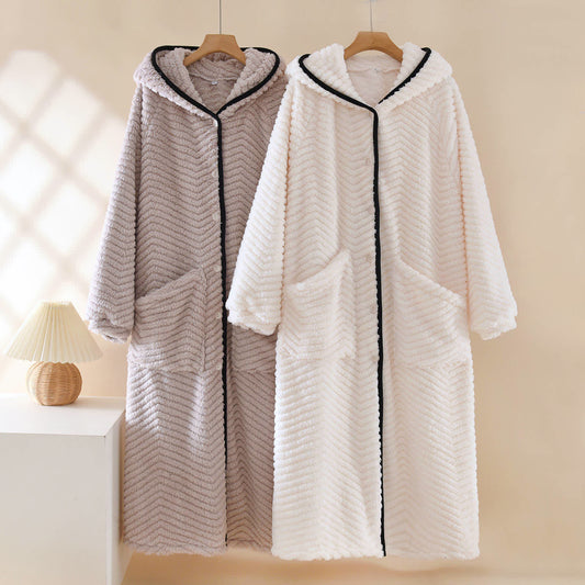 Ownkoti Solid Color Hooded Plush Button Robe - image 0