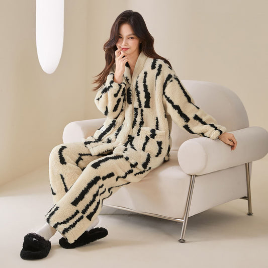 Ownkoti Vertical Stripe Fleece Loungewear Set - image 0