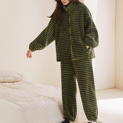 Ownkoti Striped Plush Zip-Up Loungewear Set - image 5