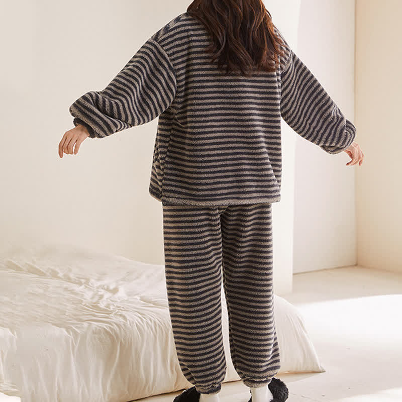 Ownkoti Striped Plush Zip-Up Loungewear Set - image 2