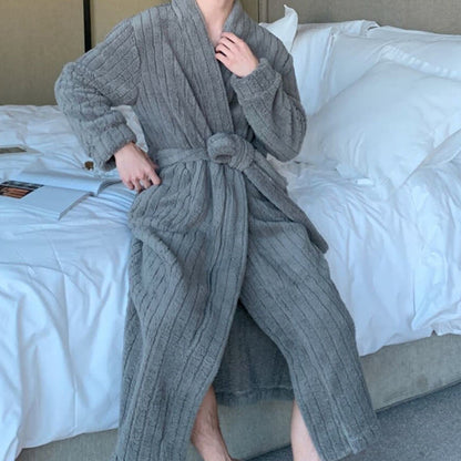 Ownkoti Solid Color Stripe Textured Plush Bathrobe - image 7