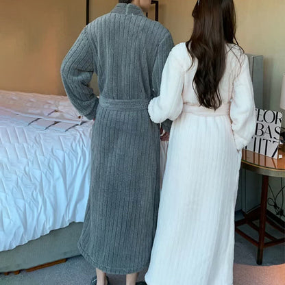 Ownkoti Solid Color Stripe Textured Plush Bathrobe - image 1