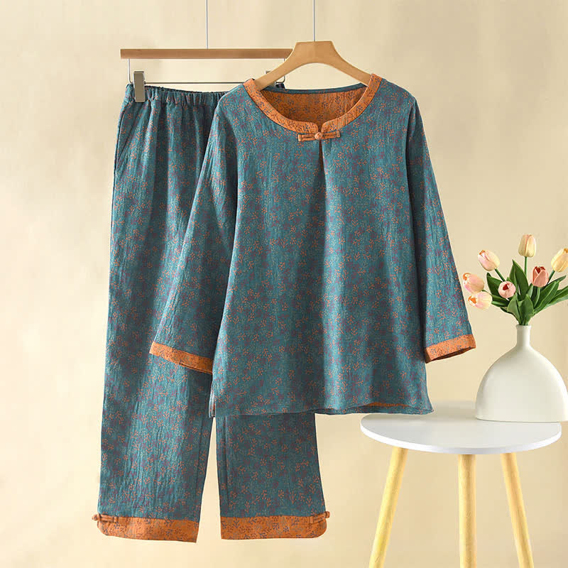 Vintage Cotton Branch Long Sleeve Pajamas - XL - image 0