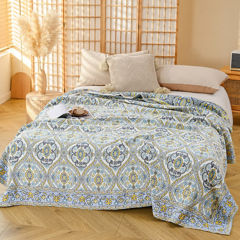 Elegant Vintage Floral Cotton Gauze Quilt - Gray - Full - image 6