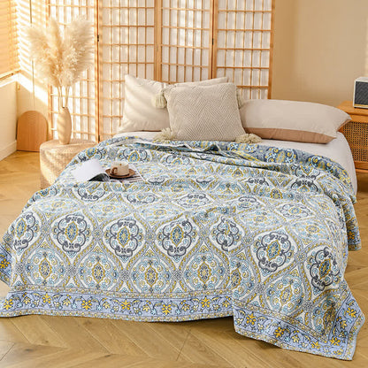 Elegant Vintage Floral Cotton Gauze Quilt - Gray - Full - image 6