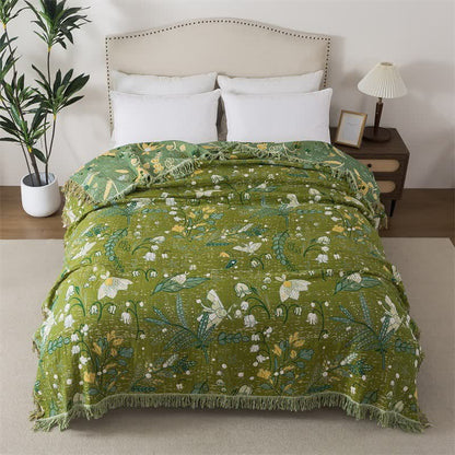 Ownkoti Green Leaf Floral Cotton Tassel Blanket - image 5