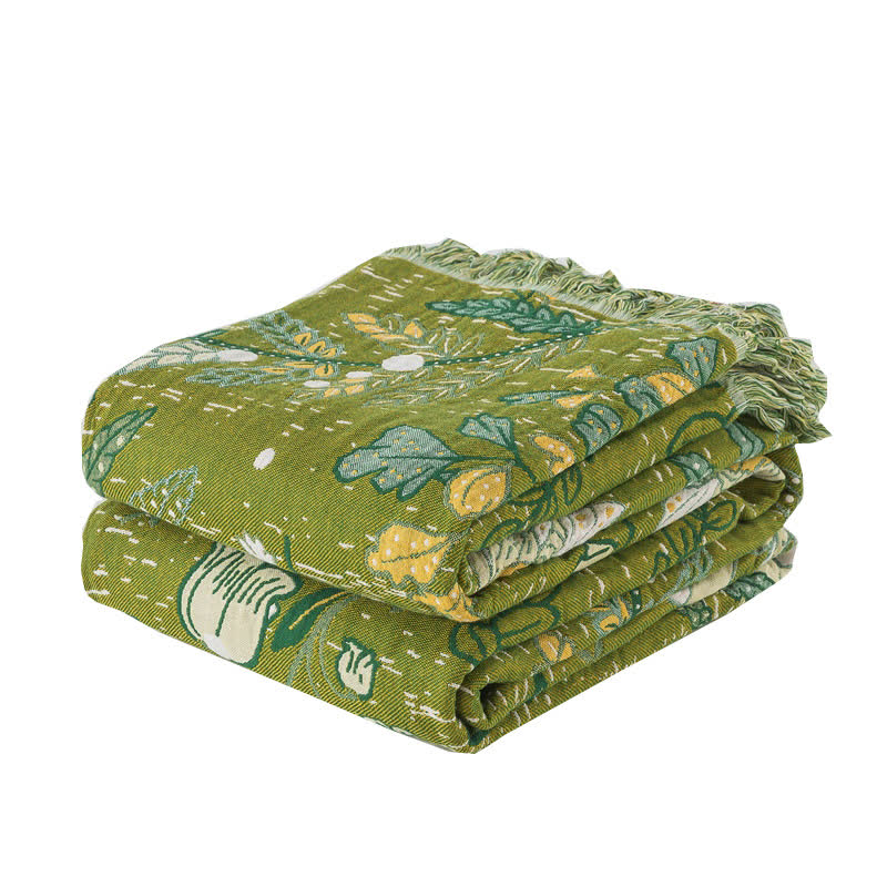 Ownkoti Green Leaf Floral Cotton Tassel Blanket - image 8