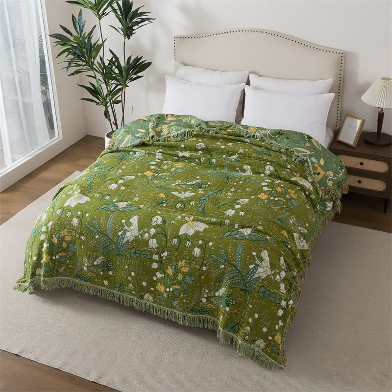 Ownkoti Green Leaf Floral Cotton Tassel Blanket - image 6