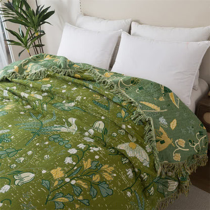 Ownkoti Green Leaf Floral Cotton Tassel Quilt - image 2
