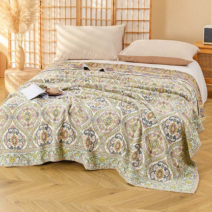 Elegant Vintage Floral Cotton Gauze Quilt - Coffee - Full - image 0