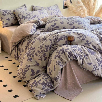 Ownkoti Purple Leaf Print Bedding Set(4PCS) - King - image 0