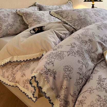 Brushed Cotton Artistic Floral Lace Bedding Set - image 0
