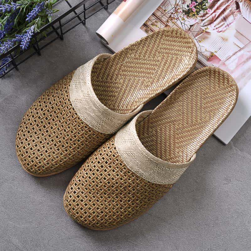 Retro Non-slip Breathable Flax Slipper - Gray - XXL - image 1