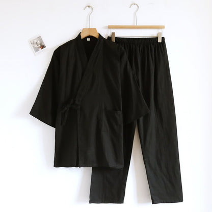 Ownkoti Unisex Solid Cotton Kimono Loungewear Set - Black - XL - image 5