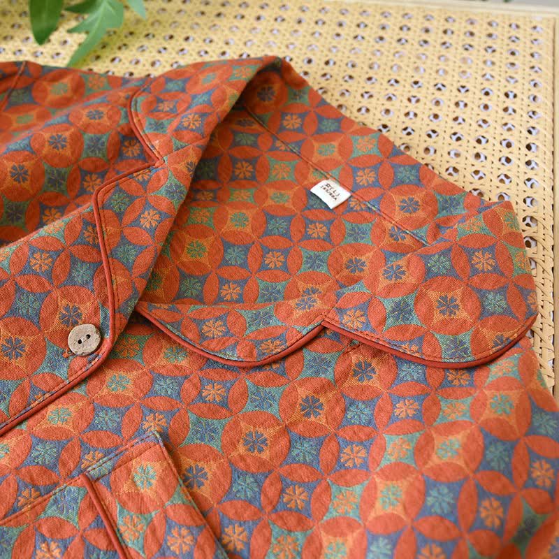 Ownkoti Retro Geometric Pattern Cotton Gauze Loungewear - image 1