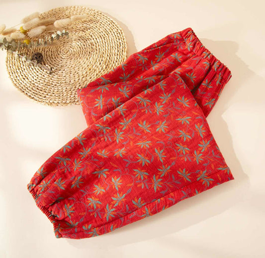 Leaf Inspired Cotton Gauze Pajama Pants - Red - XL - image 0