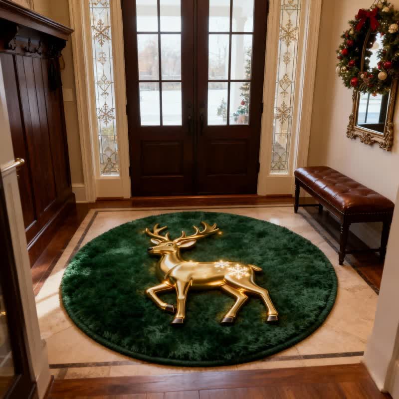 Ownkoti Christmas Reindeer 3d Effect Rug - Green - 55" x 55" - image 5