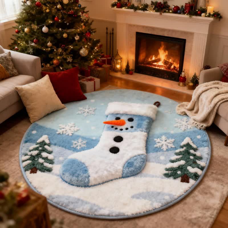 Ownkoti Creative Christmas Stocking 3D Effect Rug - Blue - 55" x 55" - image 0